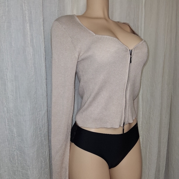 Pink Rose New Women Size M Light Beige Zip-Up Blouse - Picture 7 of 10